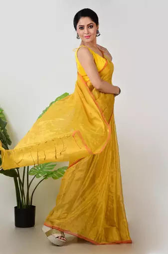 Aakar yellow handloom tissue saree