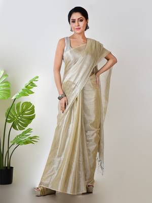 Aakar ivory handloom tissue saree 1