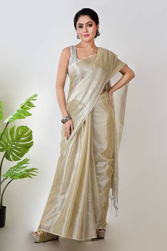 Aakar ivory handloom tissue saree