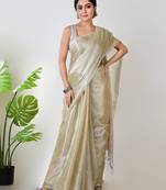Aakar ivory handloom tissue saree