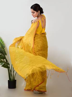 Aakar yellow handloom tissue saree 5