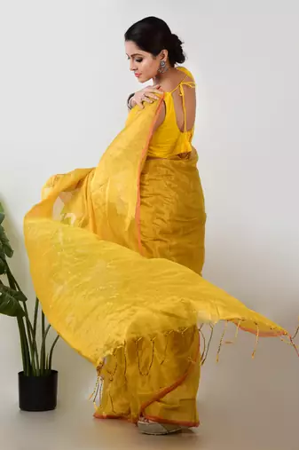 Aakar yellow handloom tissue saree