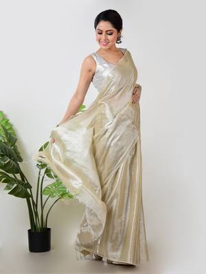 Aakar ivory handloom tissue saree 2