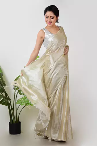 Aakar ivory handloom tissue saree