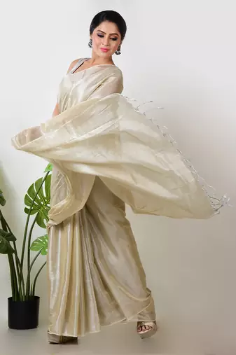 Aakar ivory handloom tissue saree