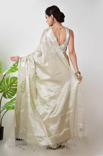 Aakar ivory handloom tissue saree