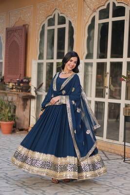 Blue designer readymade long kurti & duppta with Embroidery Zari Sequins-work 1