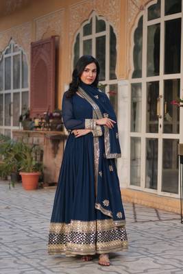 Blue designer readymade long kurti & duppta with Embroidery Zari Sequins-work 5
