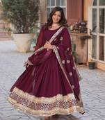 Wine designer readymade long kurti & duppta with Embroidery Zari Sequins-work