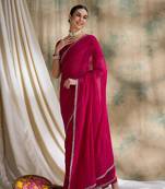 Fuchsia pink glitter georgette saree