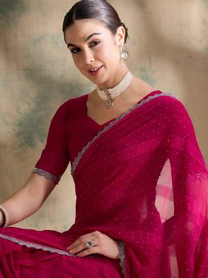 Fuchsia pink glitter georgette saree 4