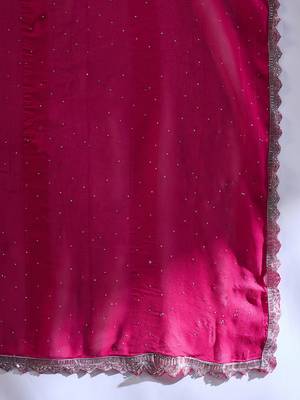 Fuchsia pink glitter georgette saree 6