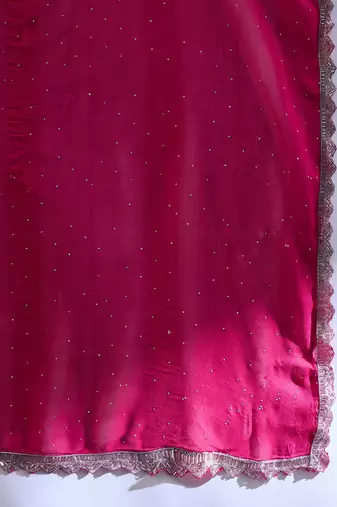 Fuchsia pink glitter georgette saree