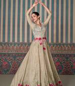 Beige embroidery secquins work chinon gown full stitched suits