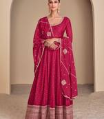 Pink embroidery secquins work jacquard silk gown full stitched suits