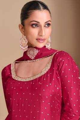 Pink embroidery secquins work jacquard silk gown full stitched suits 2