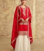Red embroidery secquins work jacquard silk palazzo straight full stitched suits
