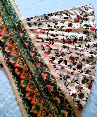 cream Motif Print Satin SemiStitched Lehenga Choli With Unstitched sequin Work Blouse and Dupatta 4