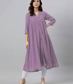 Janasya women's lavender dobby chiffon self design flared kurta