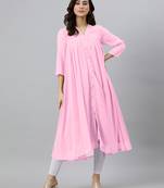 Janasya women's pink dobby chiffon self design flared kurta