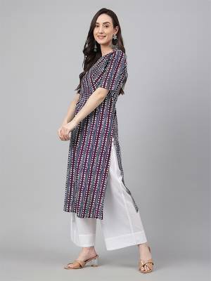 Janasya women's wine pure cotton geometric printed straight kurta 4