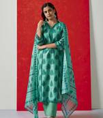 Green printed chanderi embroidered  suit set