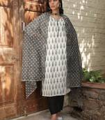 white & black doria embroidery mirror work kurta set