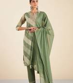 Olive green leheriya chanderi suit set