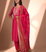 Pink straight fit chanderi kurta set