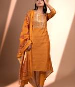 Mustard straight fit chanderi kurta set 