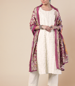 Off white straight fit chanderi kurta set
