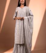 Grey straight fit chanderi kurta set