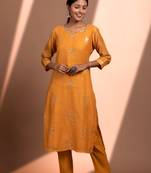 Mustard straight fit chanderi kurta set 