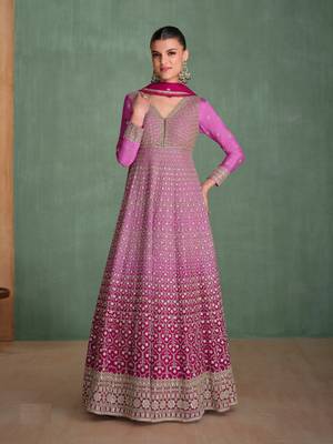 Violet embroidered georgette free size anarkali salwar suit 1