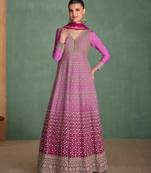 Violet embroidered georgette free size anarkali salwar suit