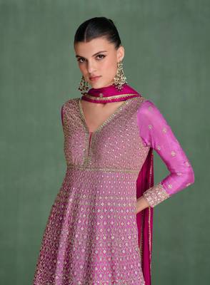 Violet embroidered georgette free size anarkali salwar suit 2