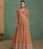 Coffee embroidered georgette free size anarkali salwar suit