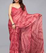 Coral red shibori print tie dye print chiffon ready to wear saree