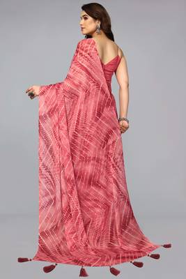 coral red shibori print tie dye print chiffon pre draped saree 3
