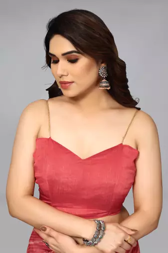 coral red shibori print tie dye print chiffon pre draped saree