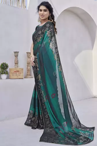 pre draped yellowish orange geometric print chiffon saree
