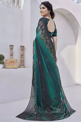 pre draped yellowish orange geometric print chiffon saree