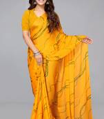 ready to wear yellowish orange geometric print chiffon saree