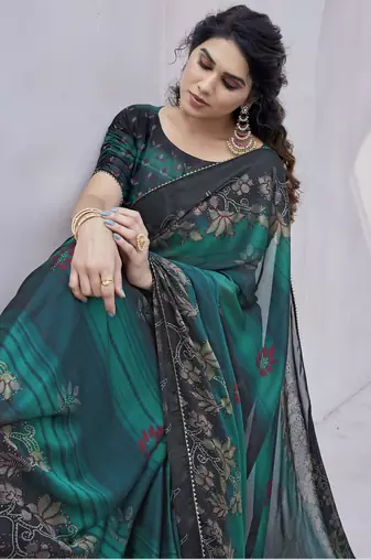 pre draped yellowish orange geometric print chiffon saree
