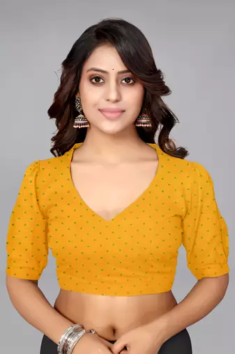 ready made yellowish orange geometric print chiffon saree