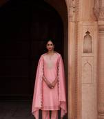 pink Dori work straight fit chanderi kurta set