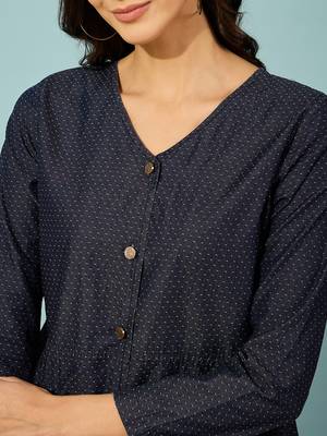 dark blue denim shirt top with gold metal buttons casual long sleeve shirt 5
