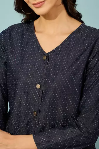 dark blue denim shirt top with gold metal buttons casual long sleeve shirt