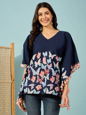 blue butterfly printed cotton kaftan top loose fit lightweight boho shirt 1