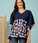 blue butterfly printed cotton kaftan top loose fit lightweight boho shirt